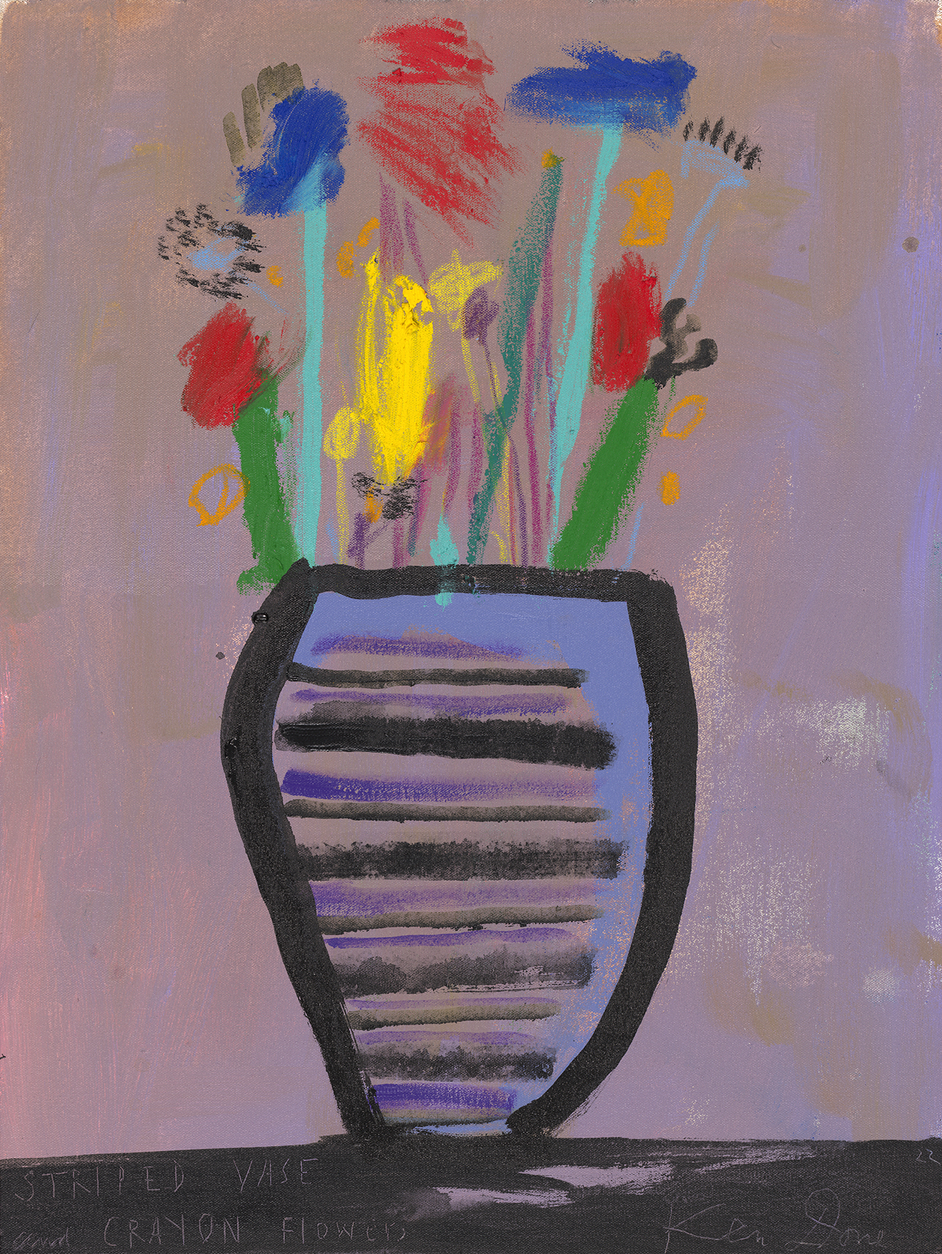 Striped vase and crayon flowers