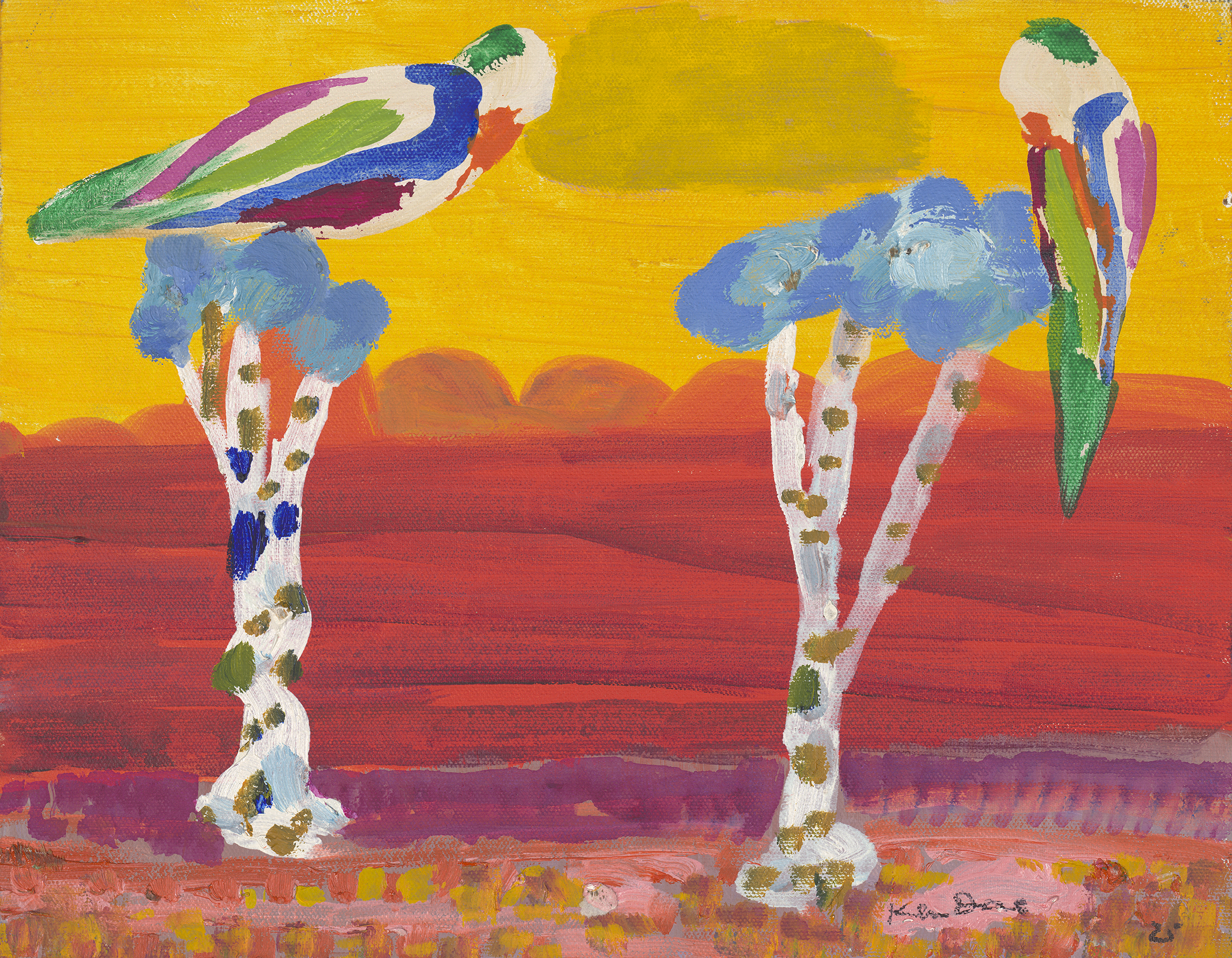 Two birds, two trees