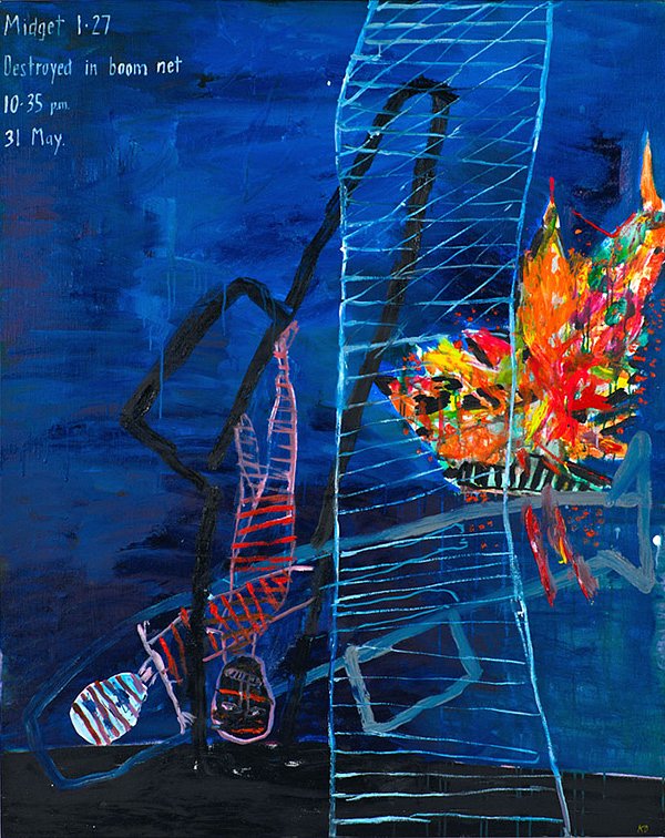 <p><em><strong>Caught in the net</strong></em>, 2011, oil and acrylic on linen, 152 x 122 cm Mosman Art Gallery</p>