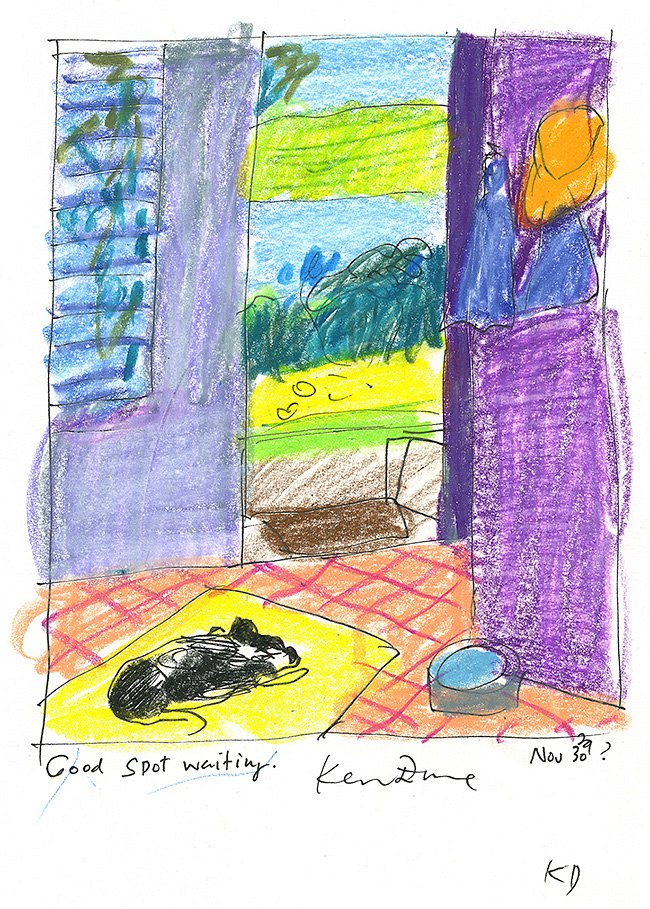 <p><em><strong>Good Spot waiting</strong></em>, 1998, ink, oil crayon and coloured pencil on paper, 15 x 12 cm</p>