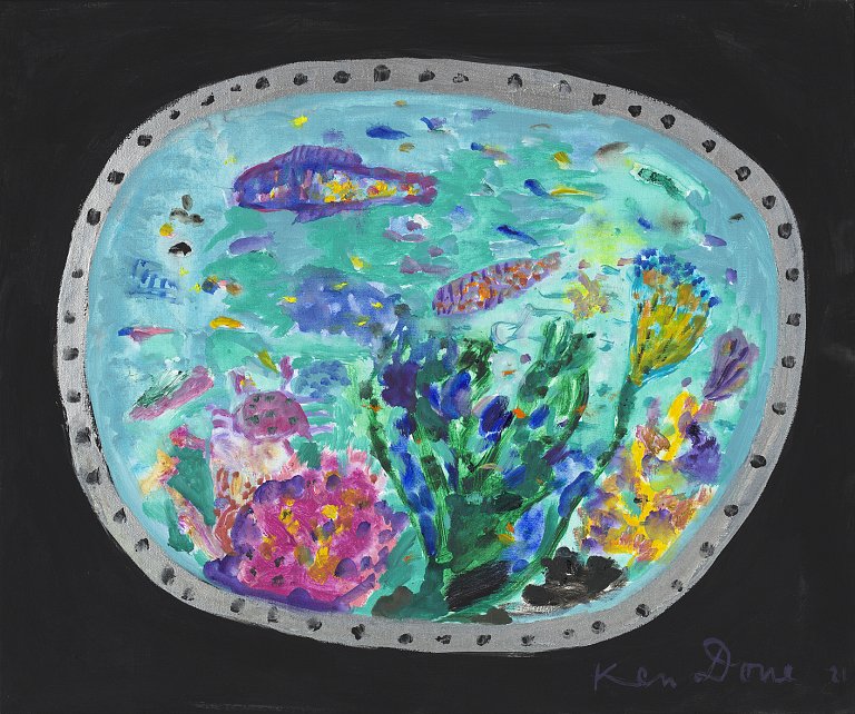 <p><em>School of fish, </em> 2021, oil and acrylic on linen, 51 x 61 cm</p>