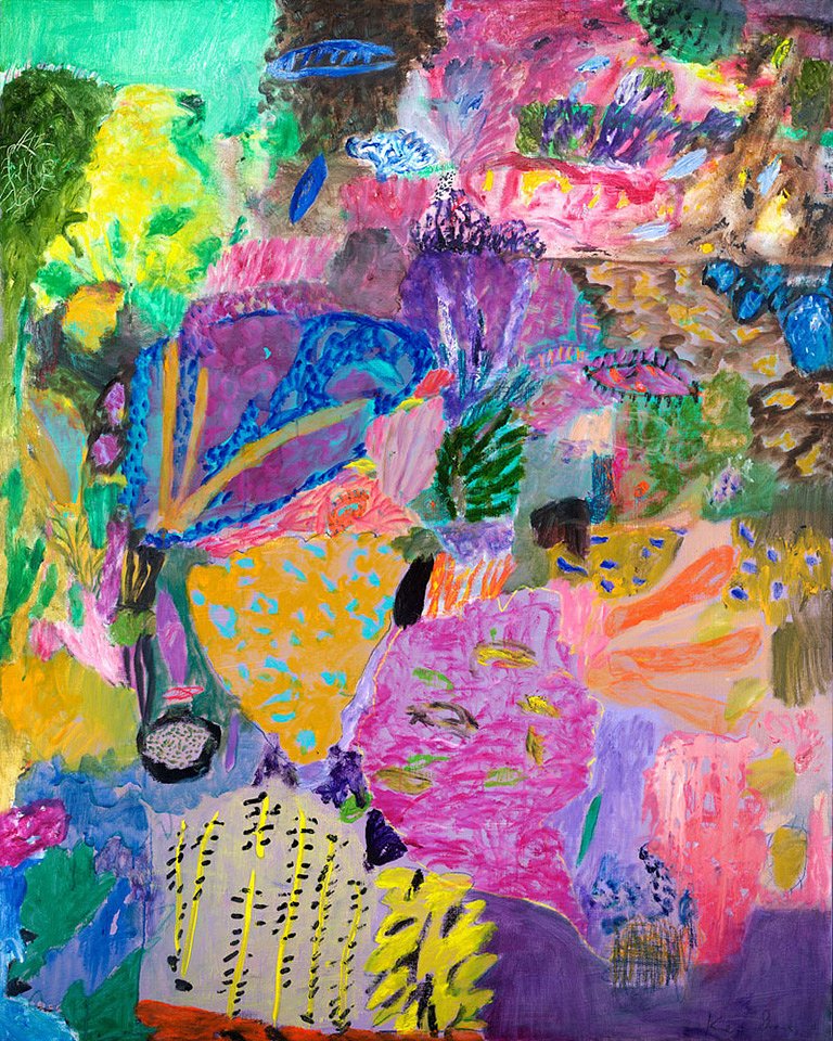 <p><strong><em>Violet coral head</em></strong> (reworked), 2011-16, oil and acrylic on Belgian linen, 152.5 x 122 cm</p>