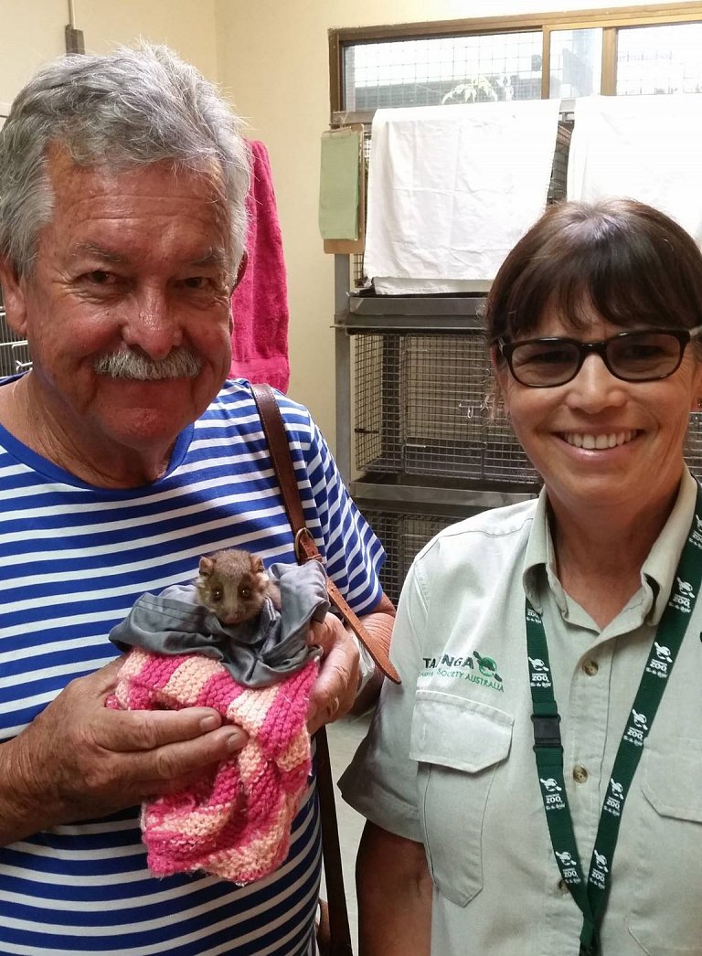 Ken with Elizabeth Hall, Manager of Taronga Zoo's Wildlife Hospital, and a very cute patient!