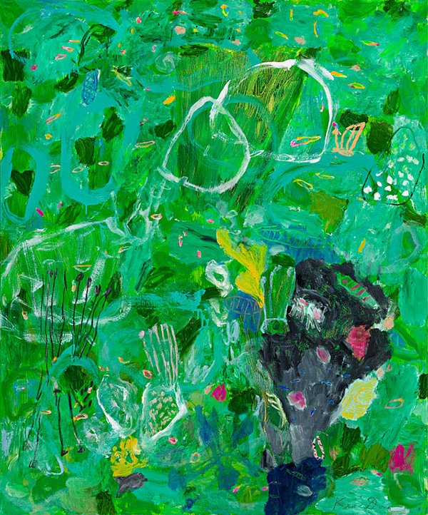 <p><em><strong>Viridian sea garden</strong></em>, 2011, oil, acrylic and oil crayon on linen, 183 x 152 cm</p>