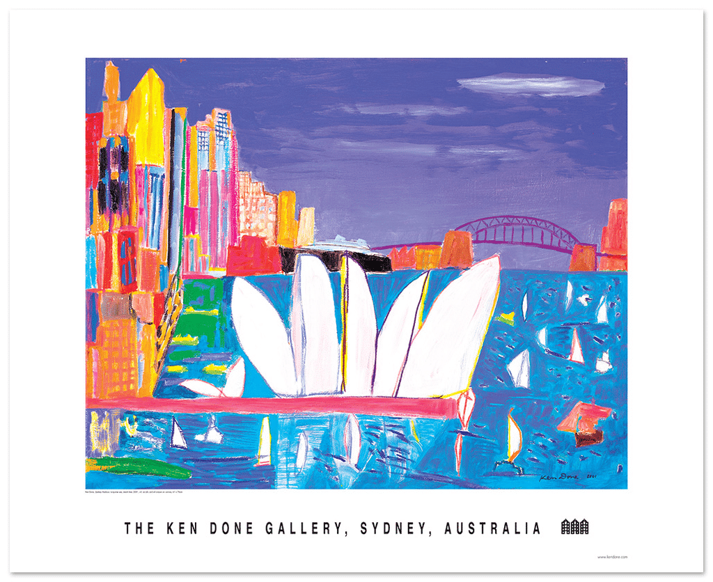 Poster – Sydney Harbour, turquoise sea, black liner