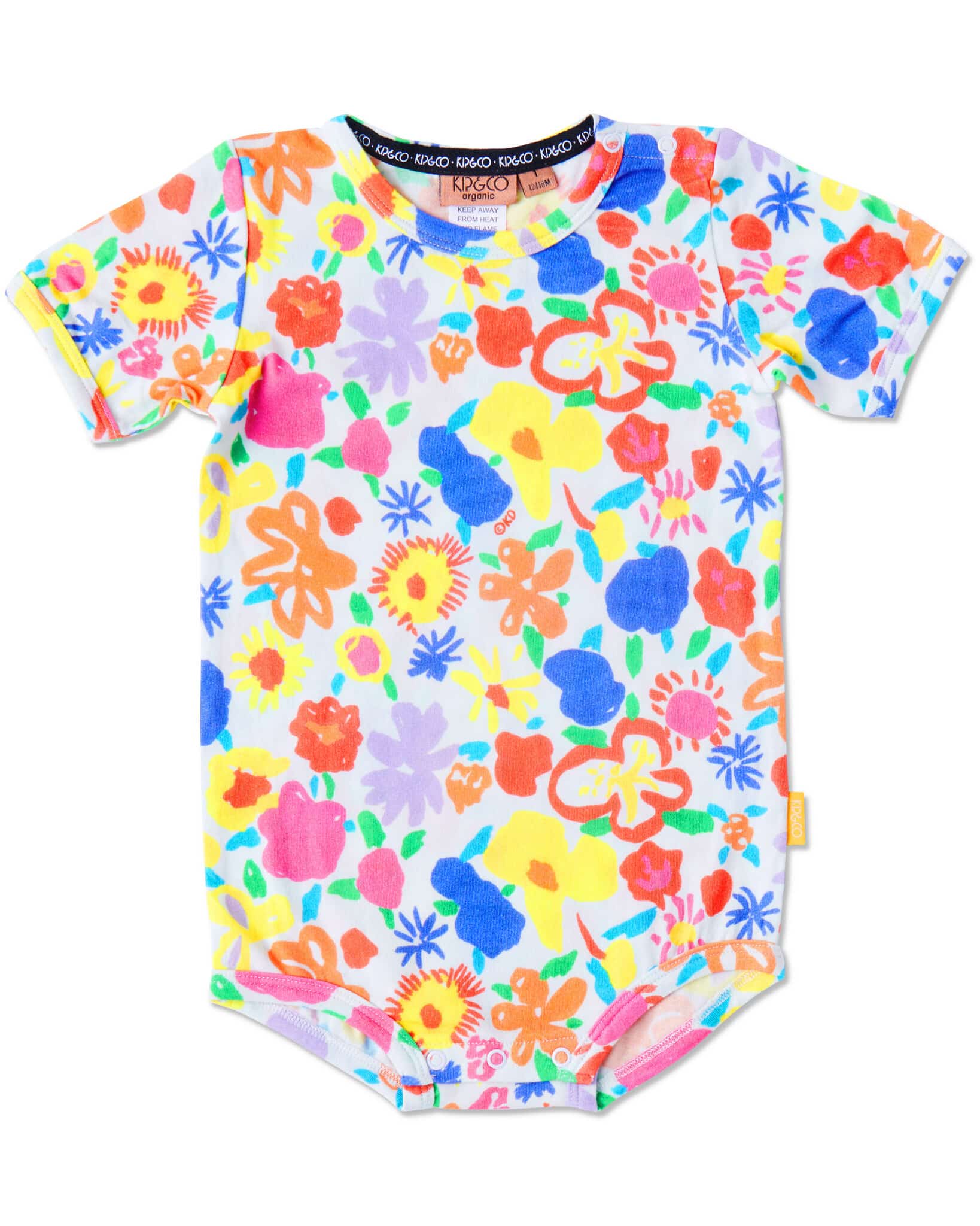 'Summer Floral' White Organic Short Sleeve Romper - Kip&Co x Ken Done